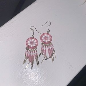Pink dream catcher earrings